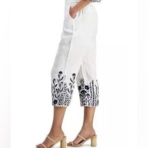 Charter Club Blue and White Capris with Embroidered Details